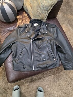 FMC Men's Black Leather Bomber Jacket